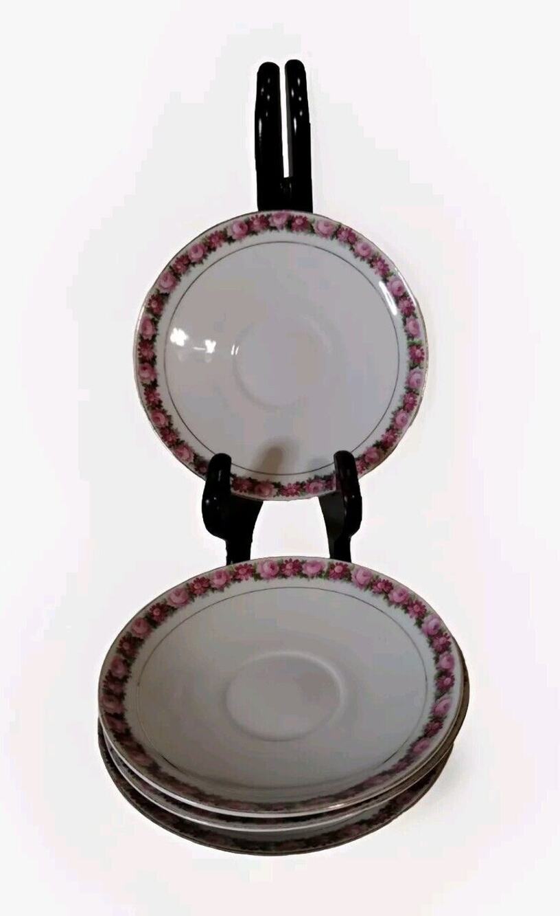 Set Of 4 Pink Roses/Gold Trim Austrian China 5" Saucer Plates
